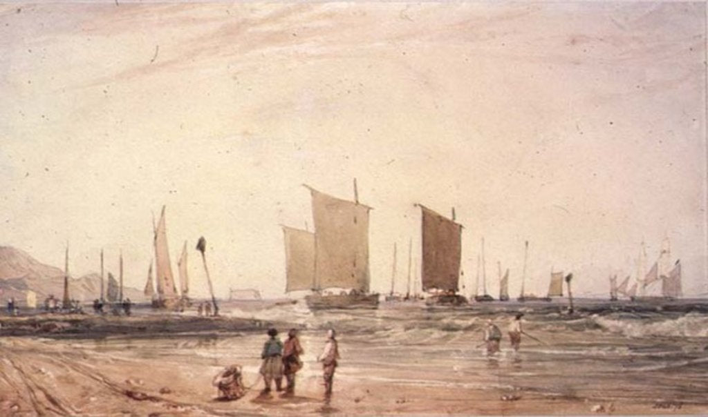 Detail of French Coast, with fishing Boats, 19th century by Richard Parkes (attr. to) Bonington