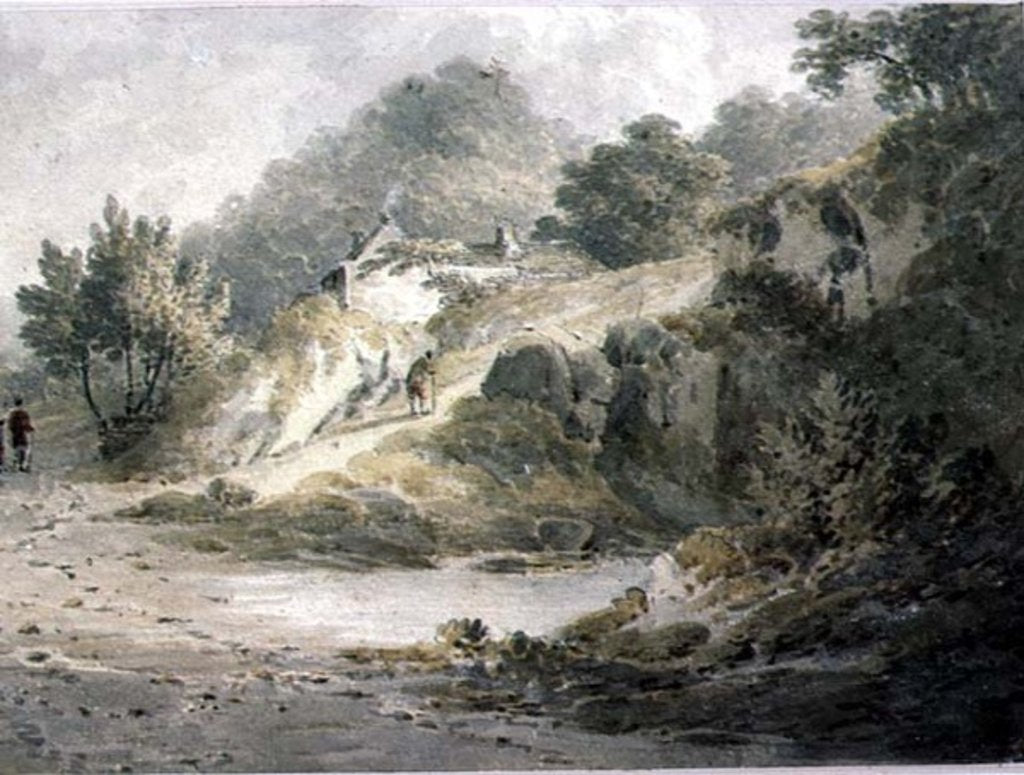 Detail of View near Halifax. A pathway with cottage on a slope by James Bourne