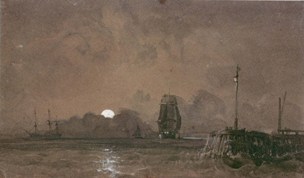 Detail of Sunderland Harbour: Moonlight, 19th century by George the Elder Chambers