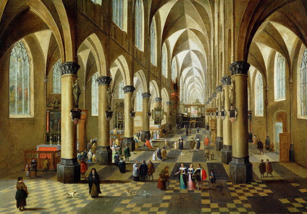 Detail of Figures gathered in a Church Interior, 17th century by Pieter the Younger Neeffs