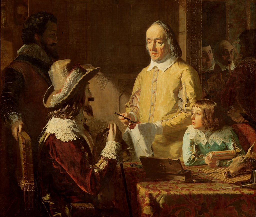 Detail of William Harvey demonstrating to Charles I his theory of the circulation of the blood, 1848 by Robert Hannah