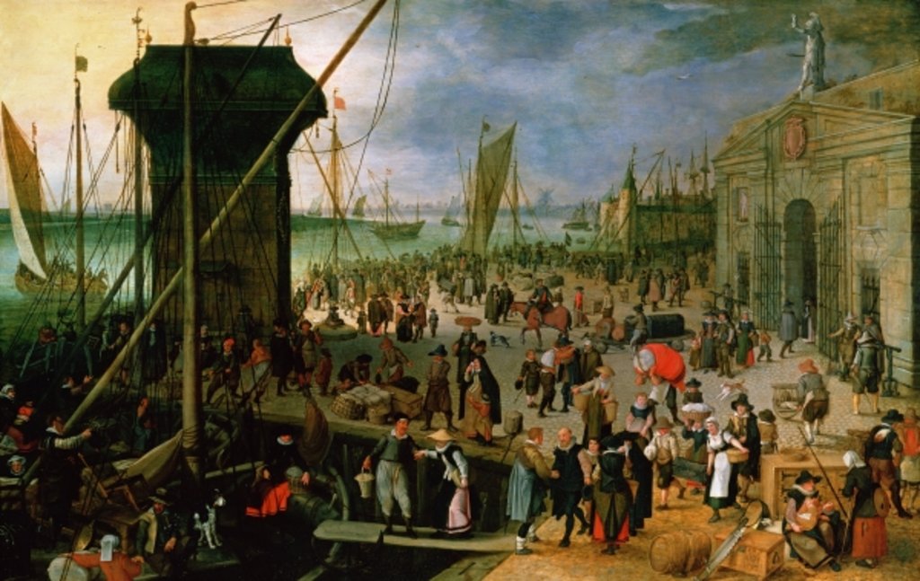 Detail of A View of Antwerp harbour with the Kraanenhoofd and the Werf Gate, 1608 by Sebastian Vrancx