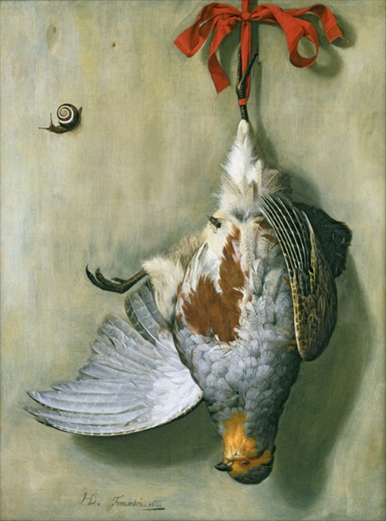 Detail of Trompe l'Oeil with Partridge, 1666 by Hendrik de Fromantiou