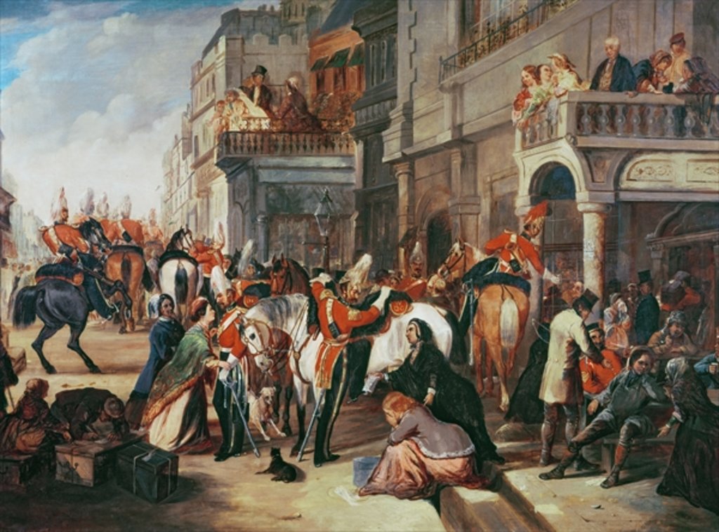 Detail of Fourth Dragoon Guards leaving for the Crimean War, c.1854 by English School