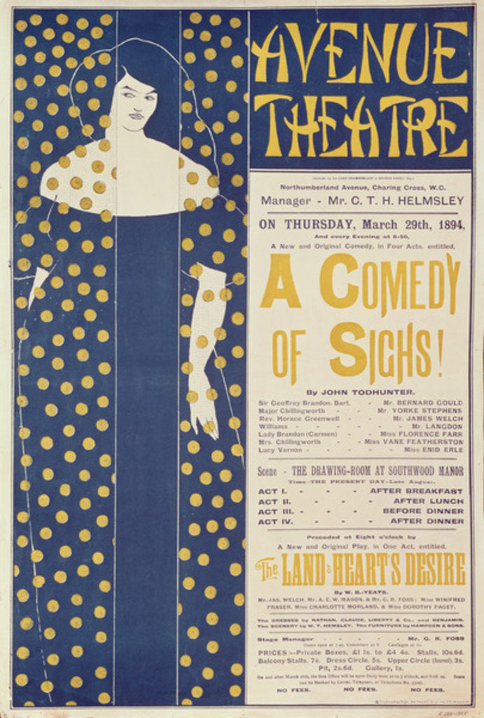 Detail of Poster advertising 'A Comedy of Sighs', a play by John Todhunter, 1894 by Aubrey Beardsley