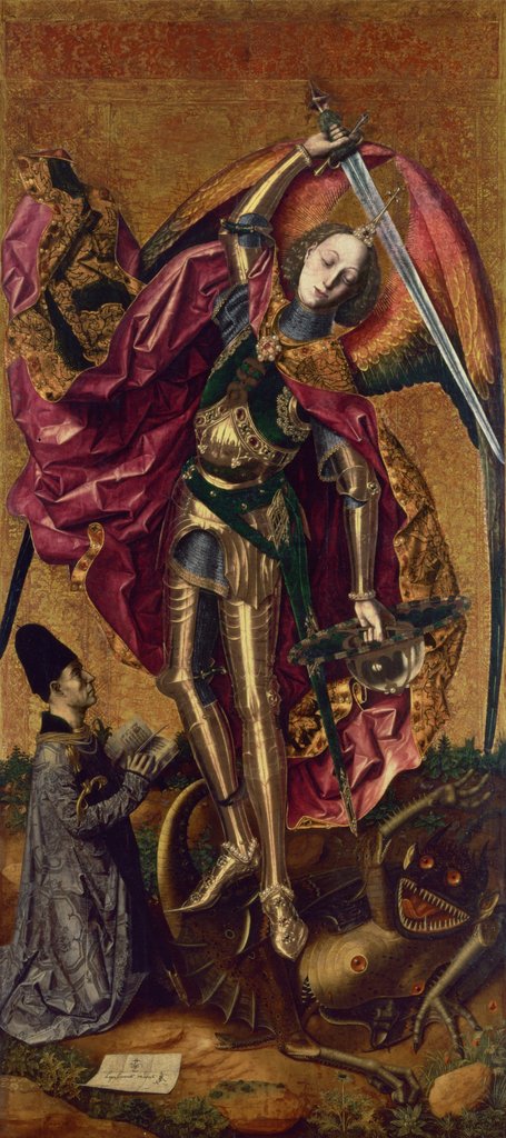 Detail of St. Michael triumphs over the Devil, 1468 by (c.1435/40-1500) Bermejo