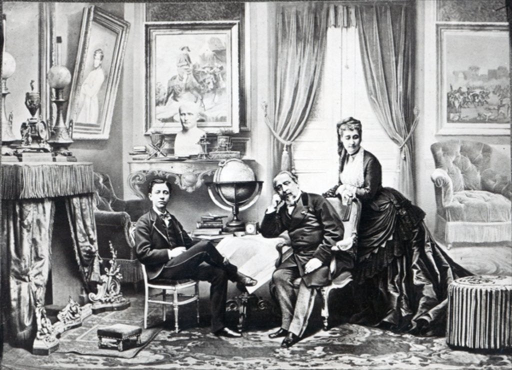 Detail of Emperor Napoleon III with Empress Eugenie and the prince Imperial at Camden Place, Chislehurst in 1872 by English Photographer