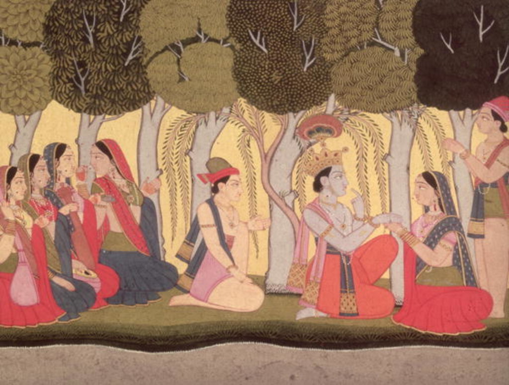 Detail of Radha and Krishna seated in a grove, Kulu, 1790-1800 by School Pahari
