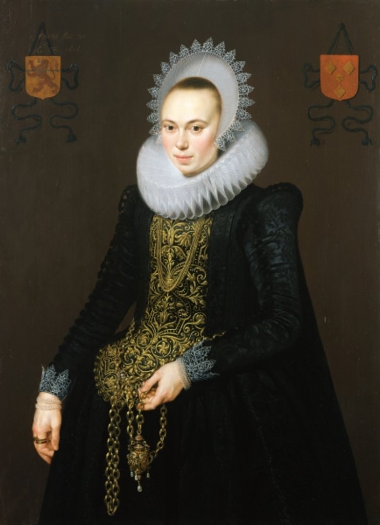 Detail of Portrait of Justina van Teylingen, 1616 by Cornelis van der Voort