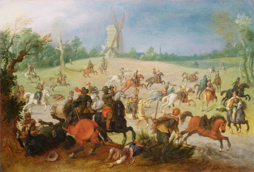 Detail of A cavalry battle in a wooded valley before a windmill by Sebastian Vrancx