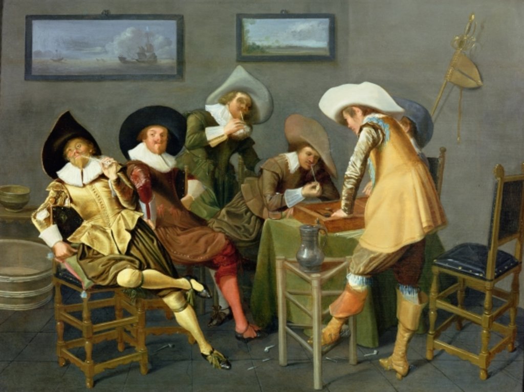Detail of Cavaliers in a tavern by Dirck Hals