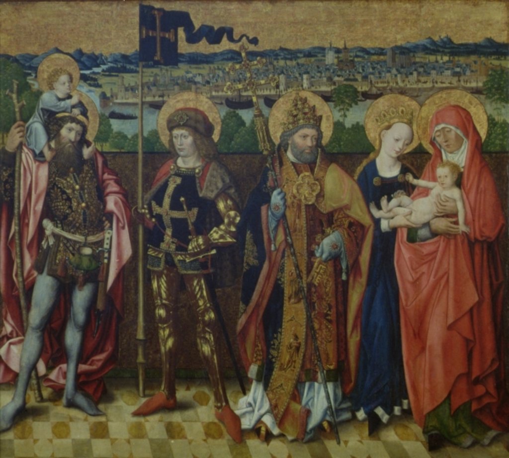 Detail of St. Anne, the Virgin and Child, St. Christopher, St. Gereon and St. Peter in a Landscape, showing Cologne and the Seven Hills, c.1460-80 by Master of the Glorification of Mary