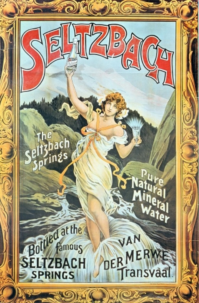 Detail of Poster advertising 'Seltzbach' pure natural mineral water from the Seltzbach Springs, Van der Merwe, Transvaal, 1890s by English School