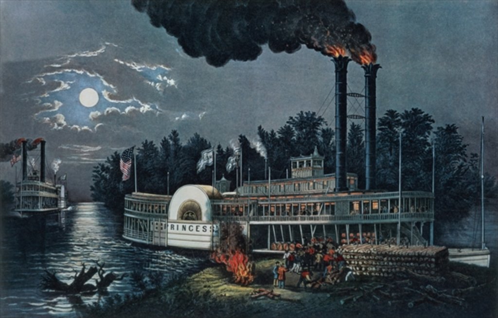 Detail of Wooding up on the Mississippi by N. and Ives J.M. (1824-95) Currier