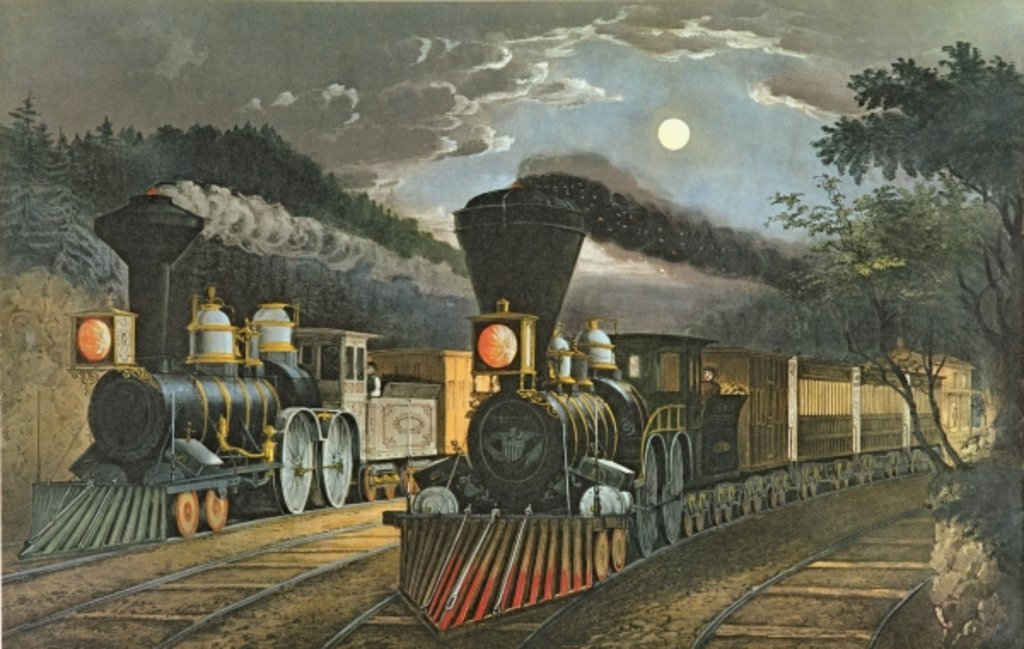 Detail of The Lightning Express Trains, 1863 by N. and Ives J.M. Currier