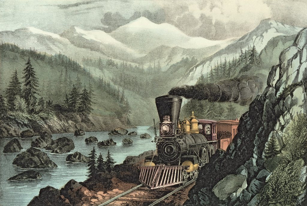 Detail of The Route to California. Truckee River, Sierra Nevada. Central Pacific railway, 1871 by N. and Ives J.M. Currier