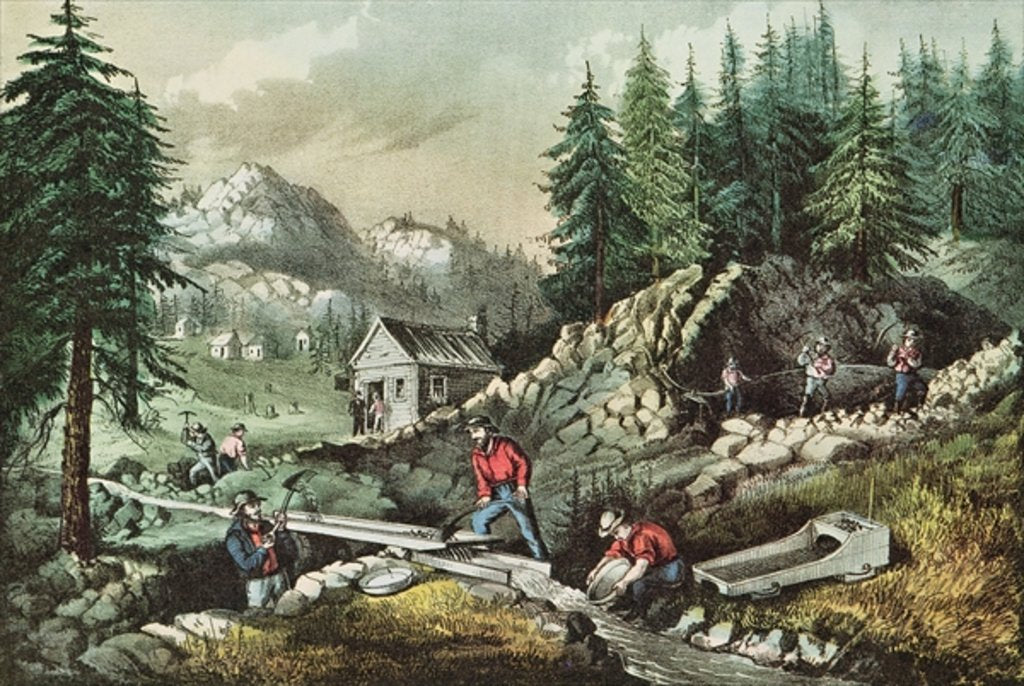 Detail of Goldmining in California, 1871 by N. and Ives J.M. (1824-95) Currier