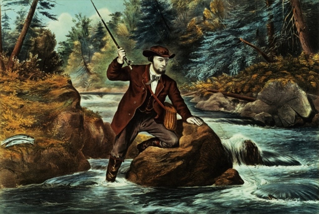Detail of Brook Trout Fishing - An Anxious Moment, 1862 by N. and Ives J.M. (1824-95) Currier