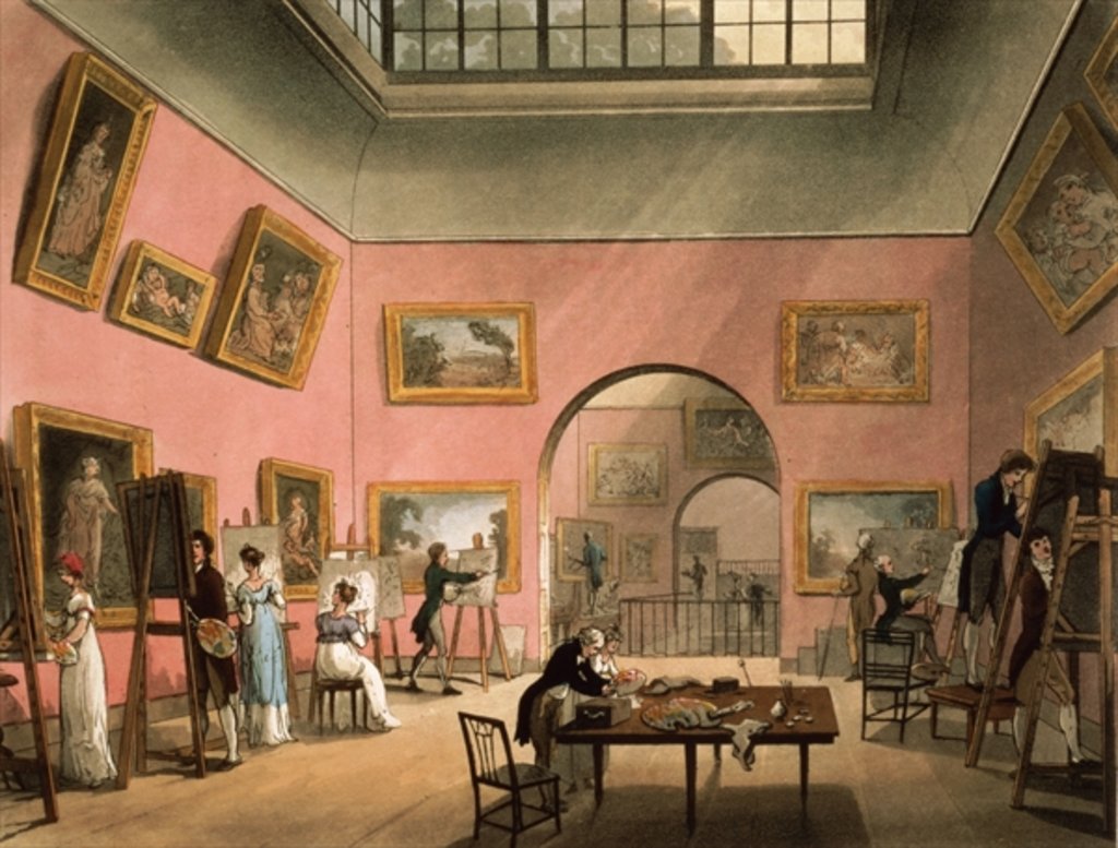 Detail of Students learning to paint and making copies of pictures at the British Institution, Pall Mall by T. & Pugin A.C.(1762-1832) Rowlandson