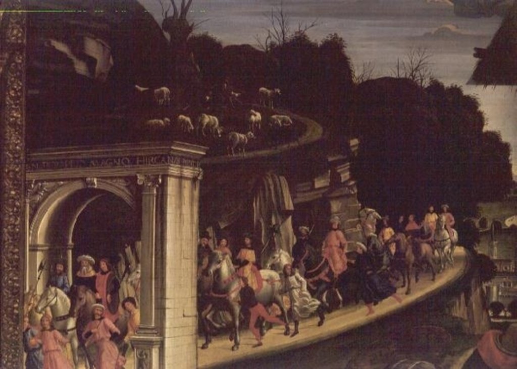 Detail of Adoration of the Shepherds, detail showing the procession of the Magi, 1485 by Domenico Ghirlandaio