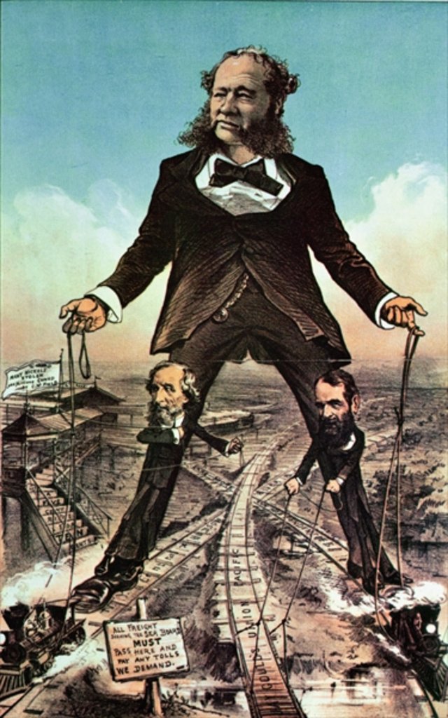 Detail of W.H. Vanderbilt as a 'Colossus of Roads' by American School