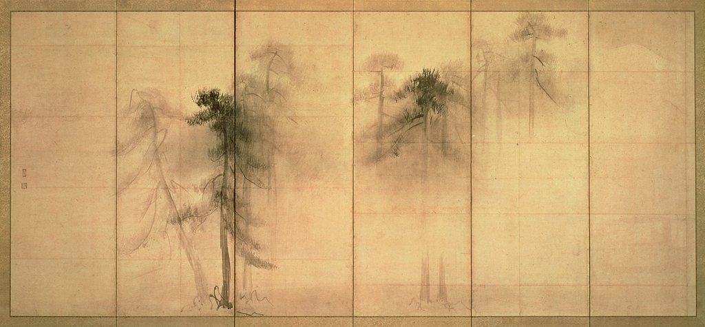 Detail of The forest of pines or Pine Trees screen by Hasegawa Tohaku