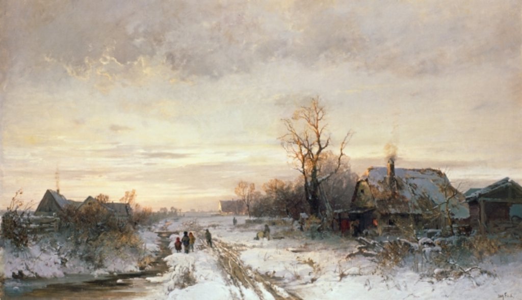 Detail of Children playing in a winter landscape by August Fink