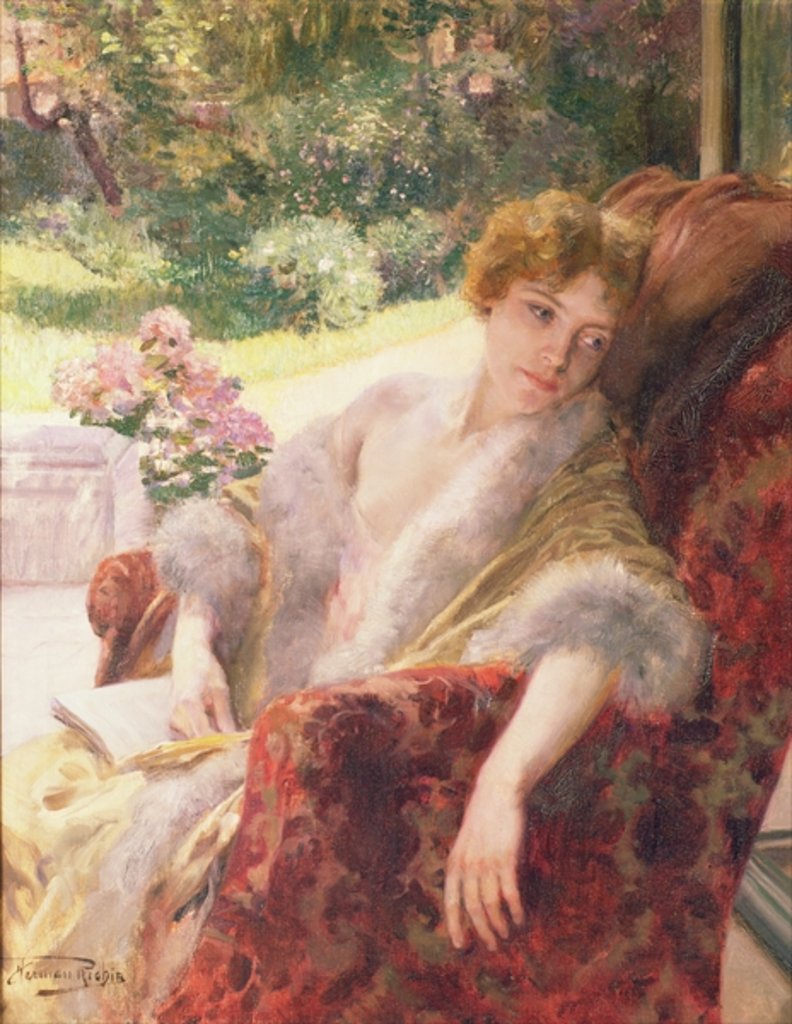 Detail of Portrait of a woman in a fur wrap by Herman Richir