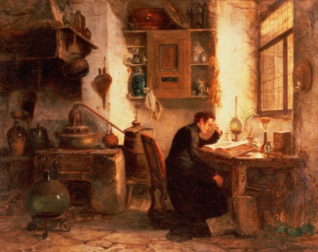 Detail of The student of chemistry and pharmacy by Karl Joseph Litschaur