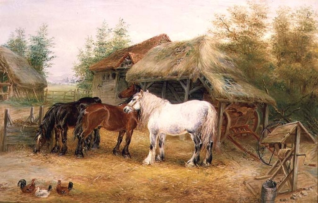 Detail of Carthorses in a farmyard by Edwin Frederick Holt