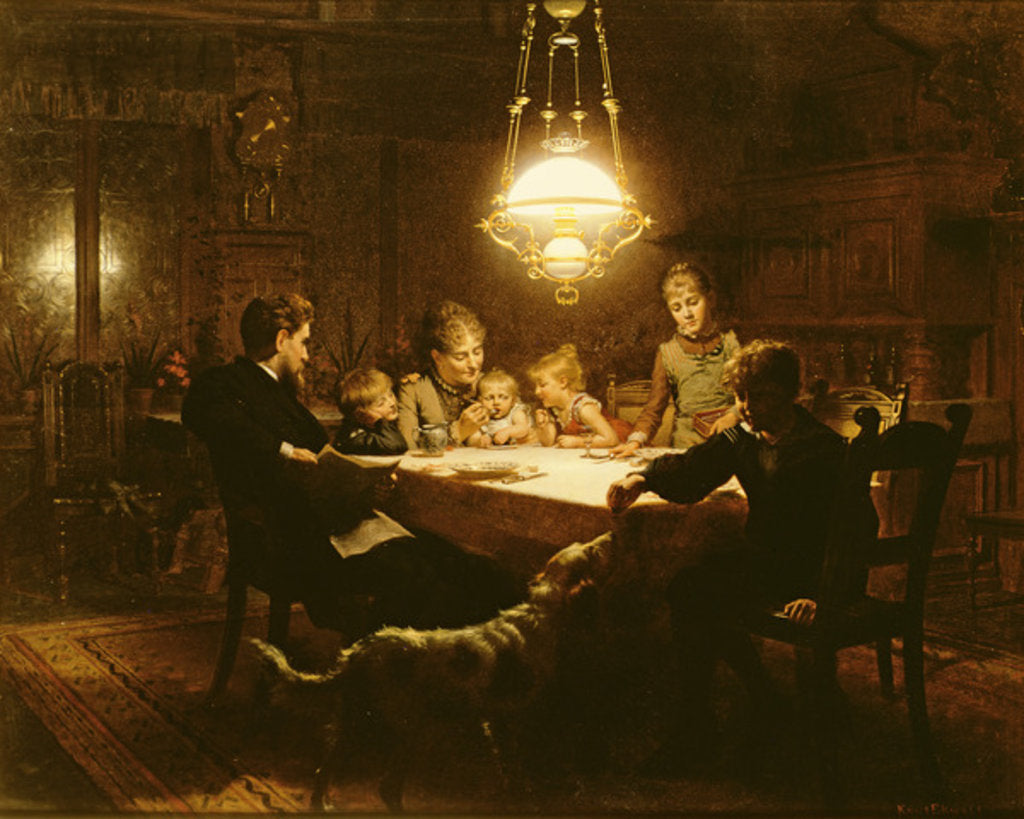 Detail of Family supper in the lamp light, 19th century by Knut Ekvall