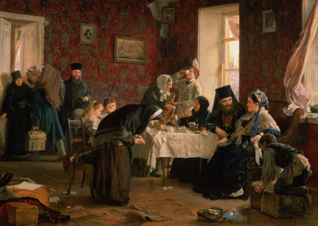 Detail of In the Monastery Guesthouse by Aleksei Ivanovich Korzukhin