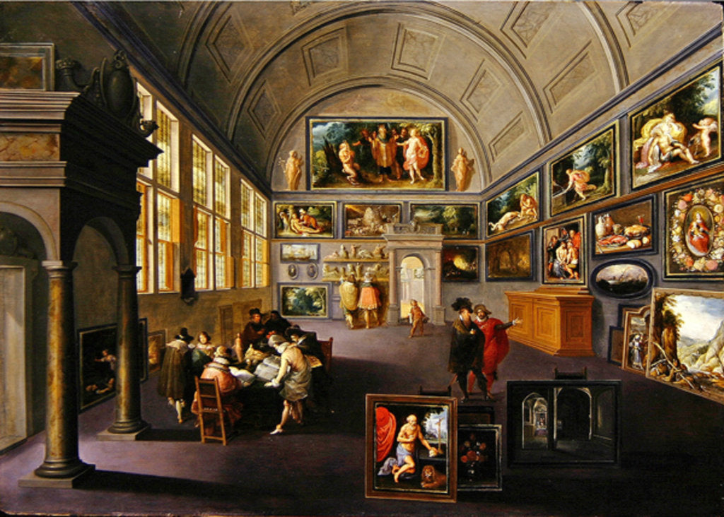 Detail of The interior of a picture gallery by Hendrik the Younger Steenwyck