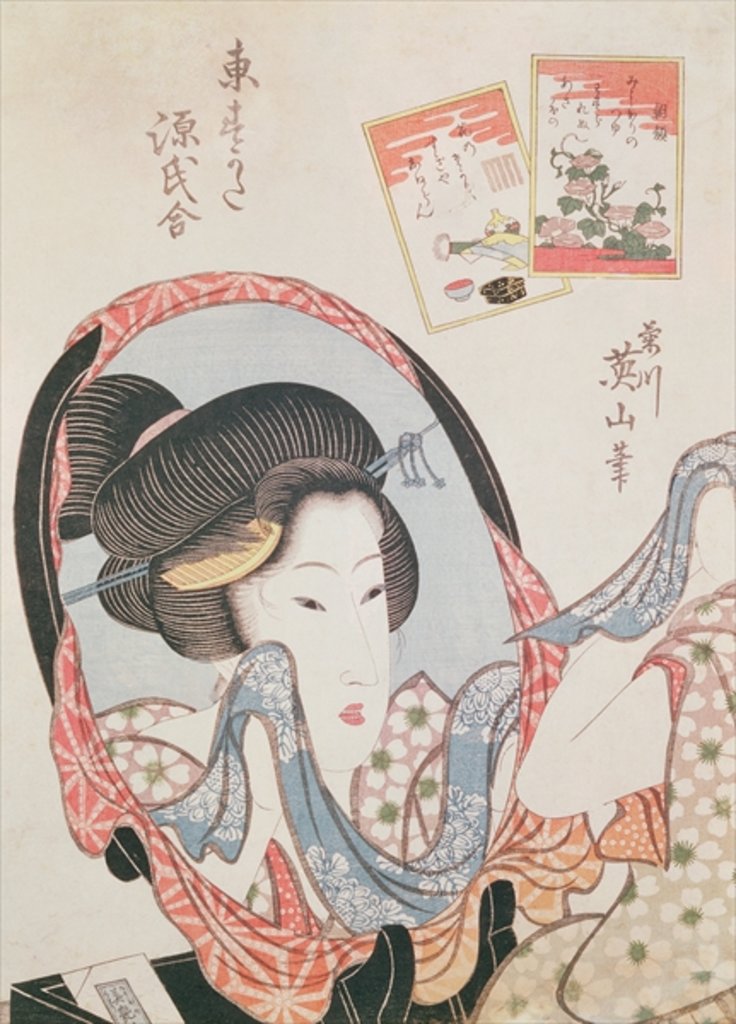 Detail of Woman at her Mirror. by Kikukawa Eizan
