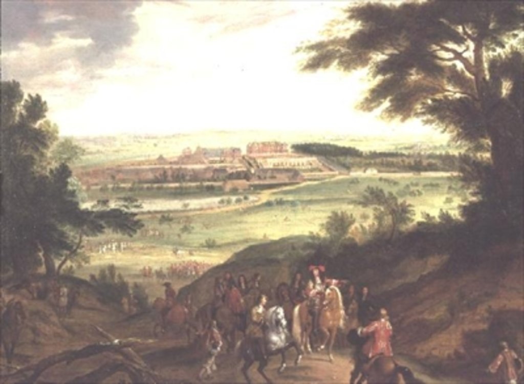 Detail of Louis XIV with Versailles in the distance by Jean-Baptiste Martin