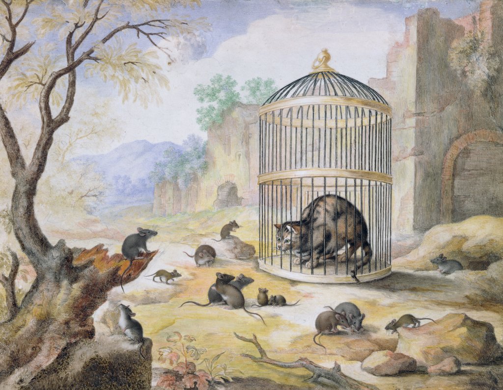 Detail of A Cat in a Cage by Gottfried Mind or Mindt
