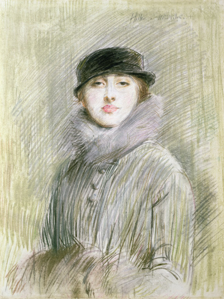 Detail of Portrait of a Lady with a Fur Collar and Muff, 20th century by Paul Cesar Helleu