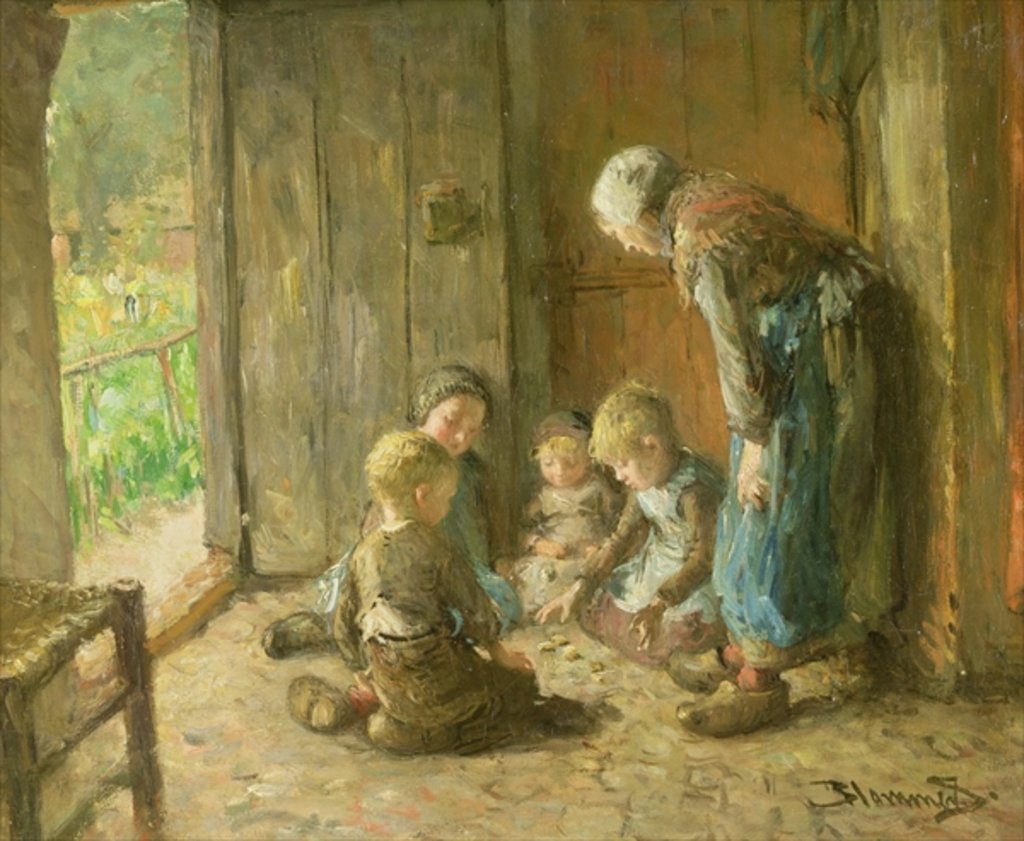 Detail of Playing Jacks on the Doorstep by Bernardus Johannes Blommers or Bloomers