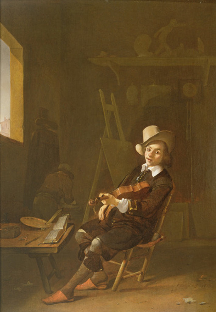 Detail of Self Portrait of the Artist Playing a Violin by Johannes Lingelbach