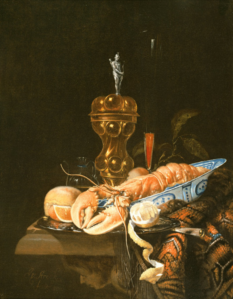 Detail of A Still Life with a Lobster in a Delft Bowl by Jurian van Streeck or Streek