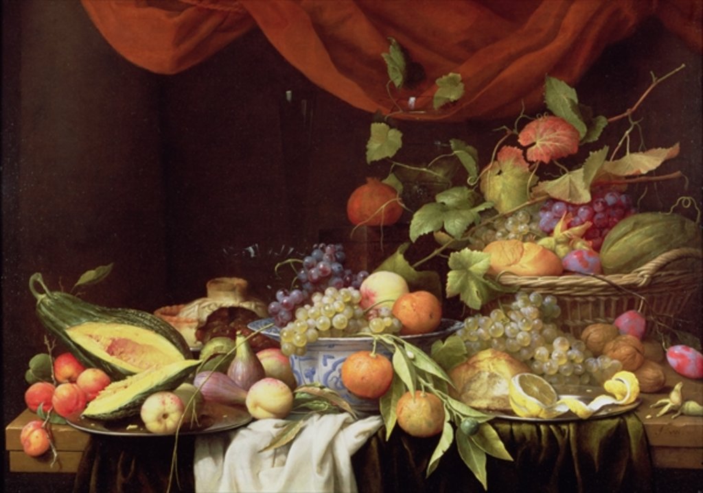 Detail of A Still Life of Fruit on a Draped Ledge by Joris van Son