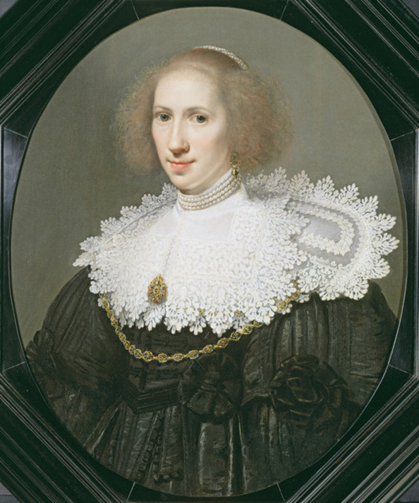 Detail of Portrait of a Lady with a Lace Collar and Pearls by Michiel Jansz. van Miereveld