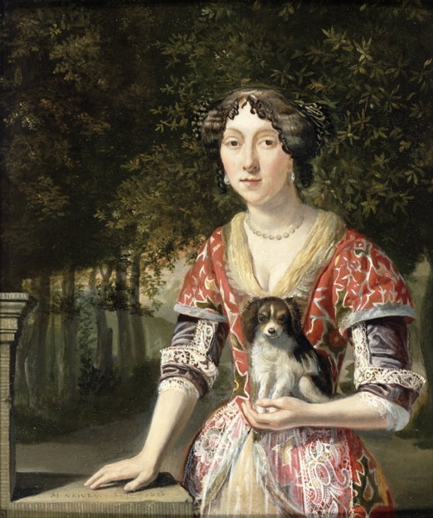 Detail of Portrait of a Lady Wearing a Red and White Dress by Matthys Naiveu