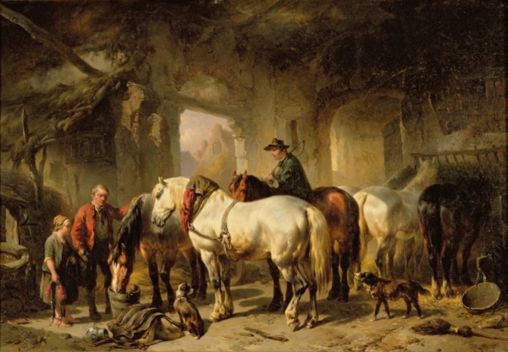 Detail of Horses Feeding in the Stable, c.1850 by Wouter Verschuur