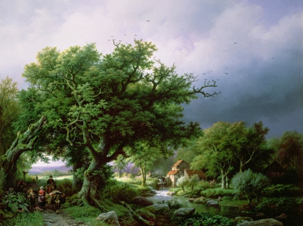 Detail of Landscape with a Mill by Barend Cornelis Koekkoek