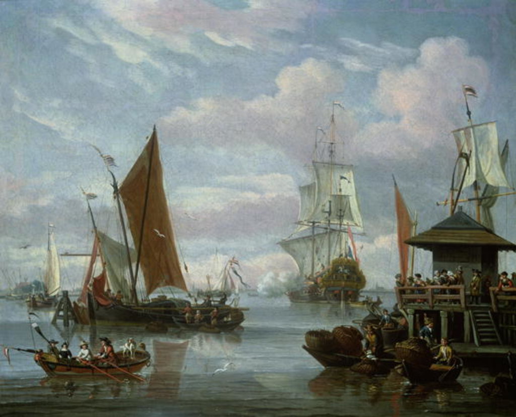 Detail of Estuary Scene with Boats and Fisherman by Johannes de Blaauw
