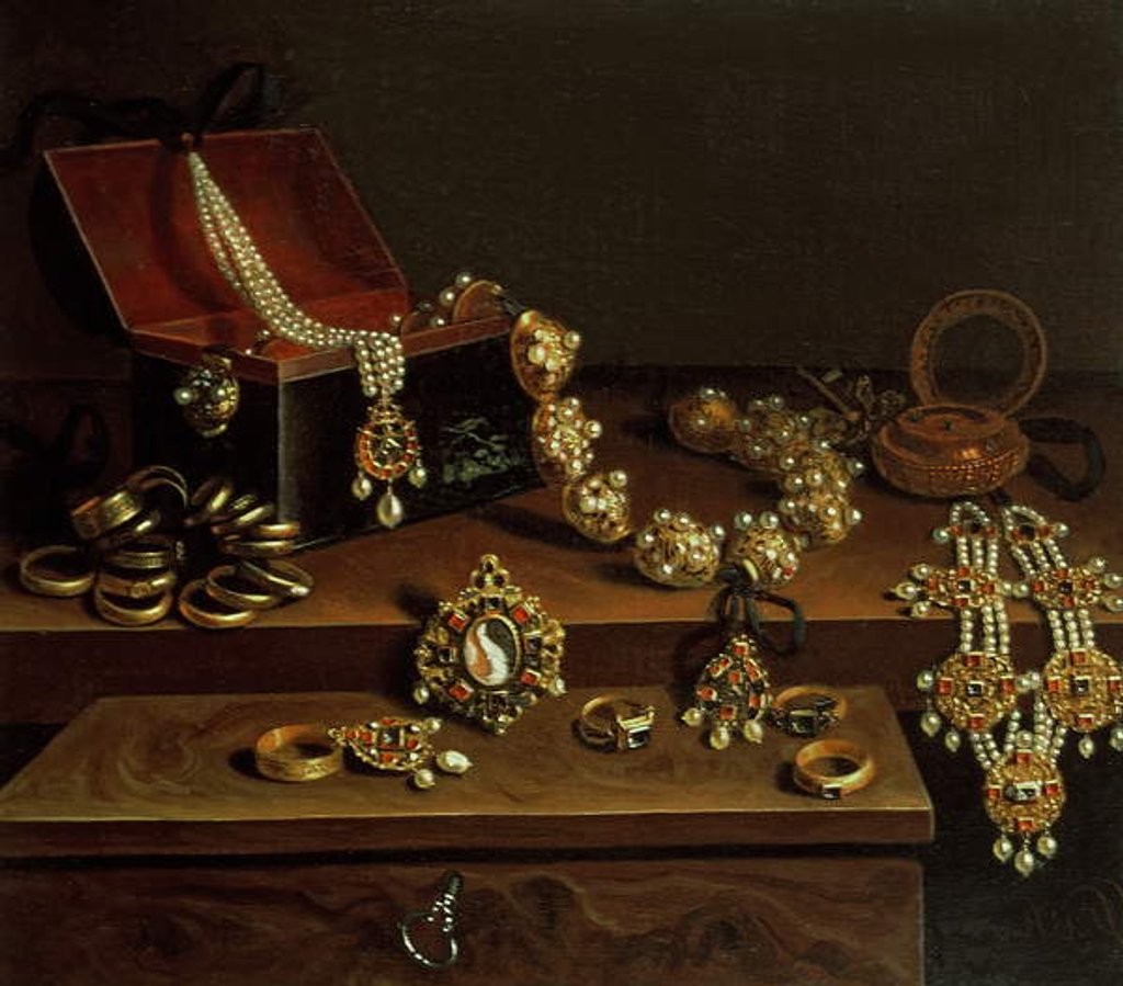 Detail of Casket of jewels on a table, principally of German Origin by Pieter Gerritsz. van Roestraten