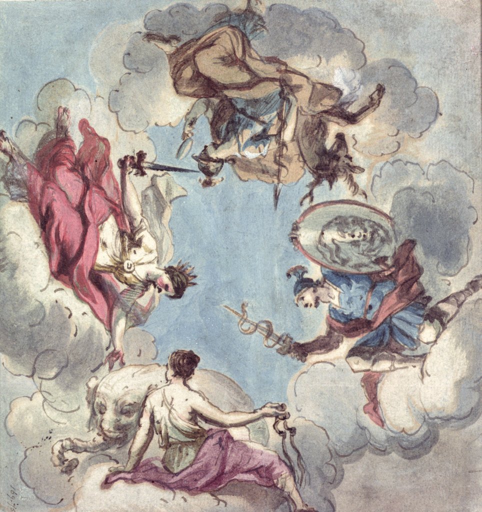Detail of Design for a Ceiling: The Four Cardinal Virtues, Justice, Prudence, Temperance and Fortitude by James Thornhill