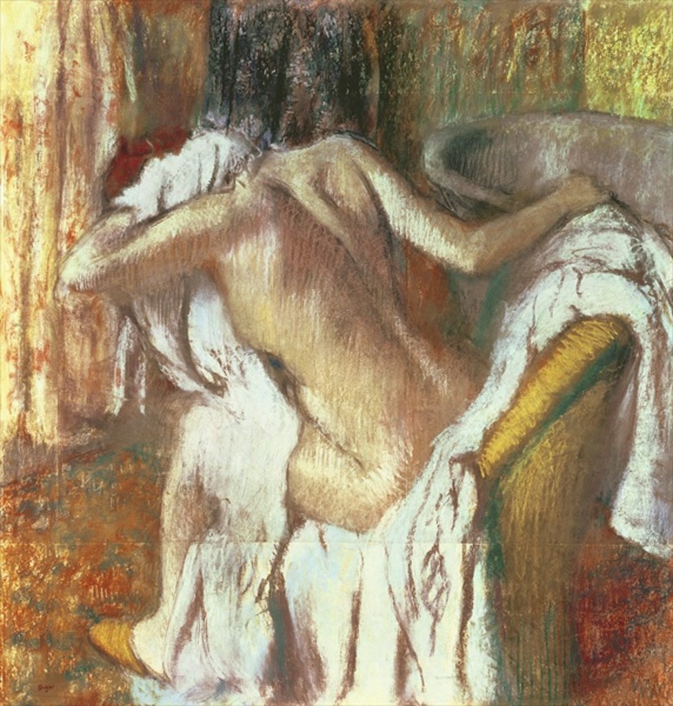 Detail of After the Bath, Woman drying herself, c.1888-92 by Edgar Degas