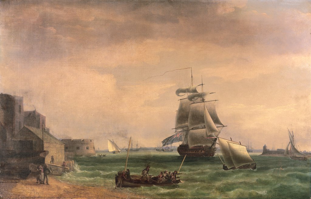 Detail of Men-O'-War and Small Craft at Portsmouth Harbour, late 18th or early 19th century by Thomas Whitcombe